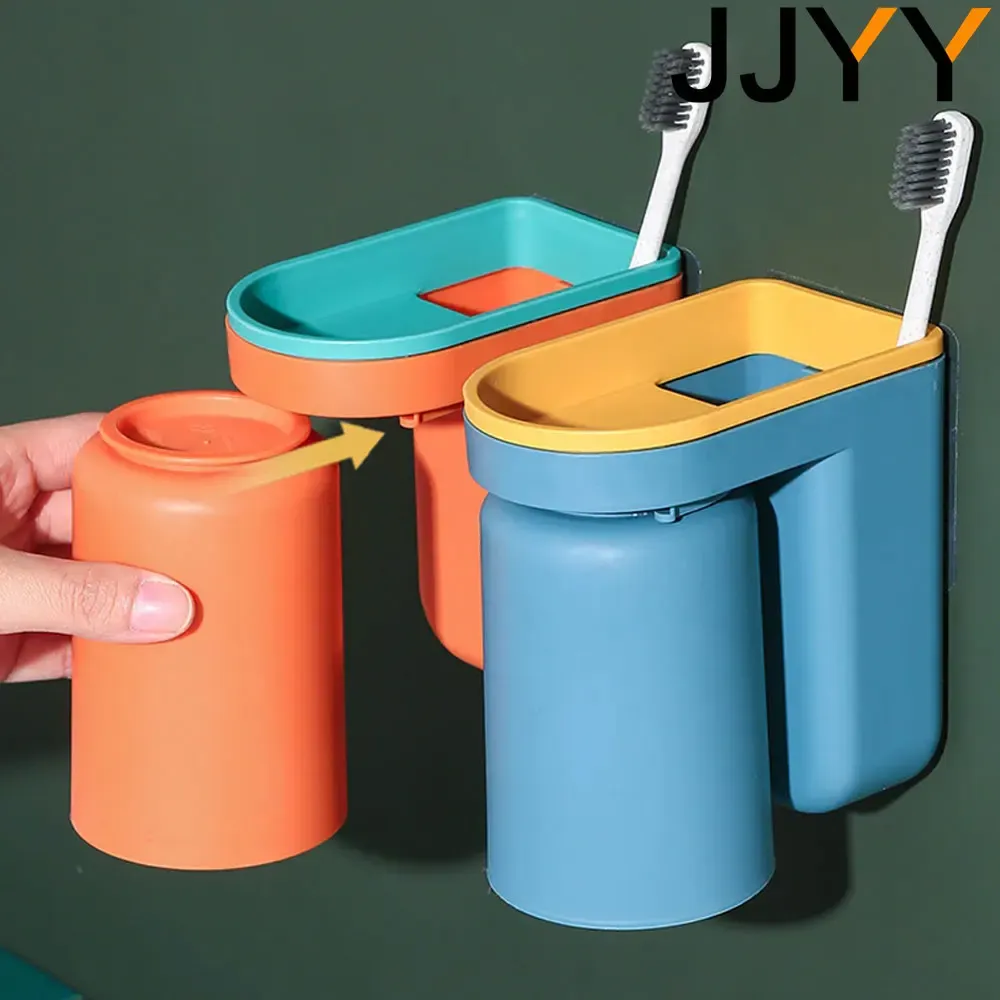 Têtes jjyy multifonction étanche du support mural étanche du support de brosse à dents support de brosse à dents avec outil d'accessoires de salle de bain en tasse