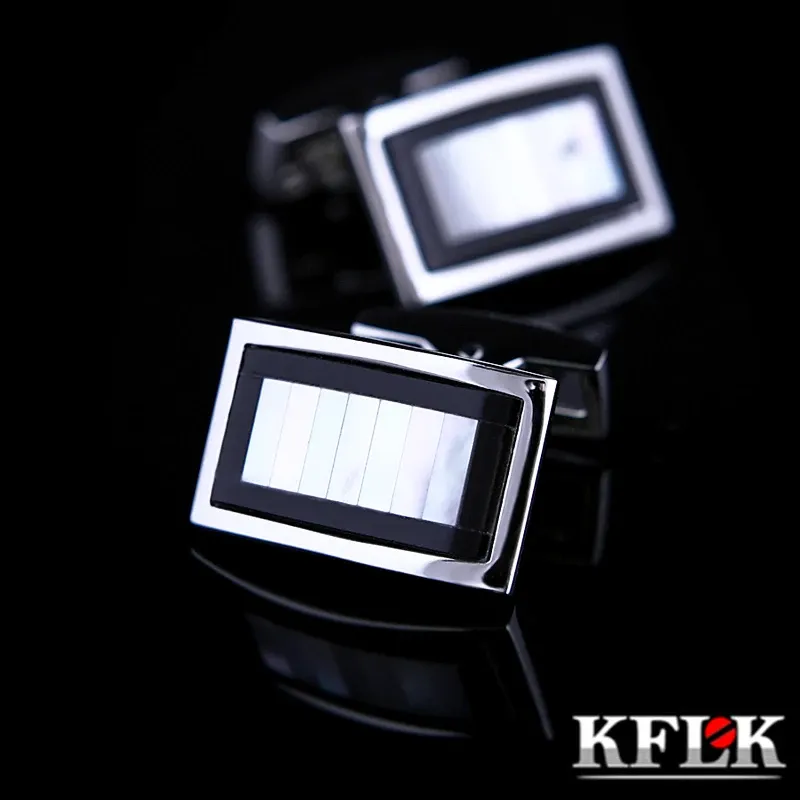 Links KFLK Jewelry shirt cufflinks for mens Brand Shell Black Cuff link Wholesale Buttons Wedding Male Gift High Quality guests