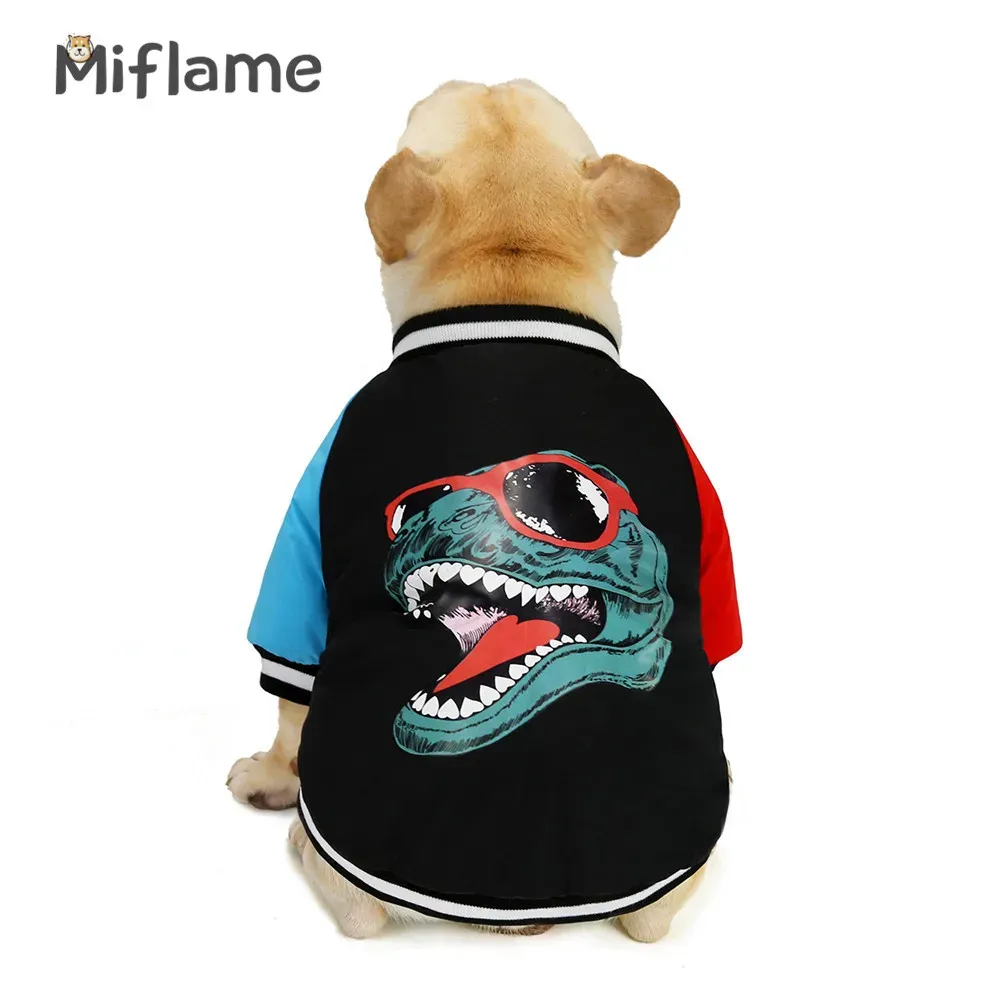パーカーミフラメ恐竜プリントペット犬服フレンチブルドッグコルキーファッションスモールドッグパーカーパッチワーク子犬かわいいペット猫の衣装