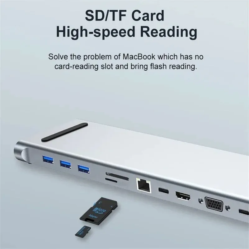 Neu 2024 11 in 1 USB C Hub Multi Hub Ethernet -Netzwerk PD 100W Typ C Docking Station Splitter USB 3.0 -Adapter für MacBook Surface Hubfor für