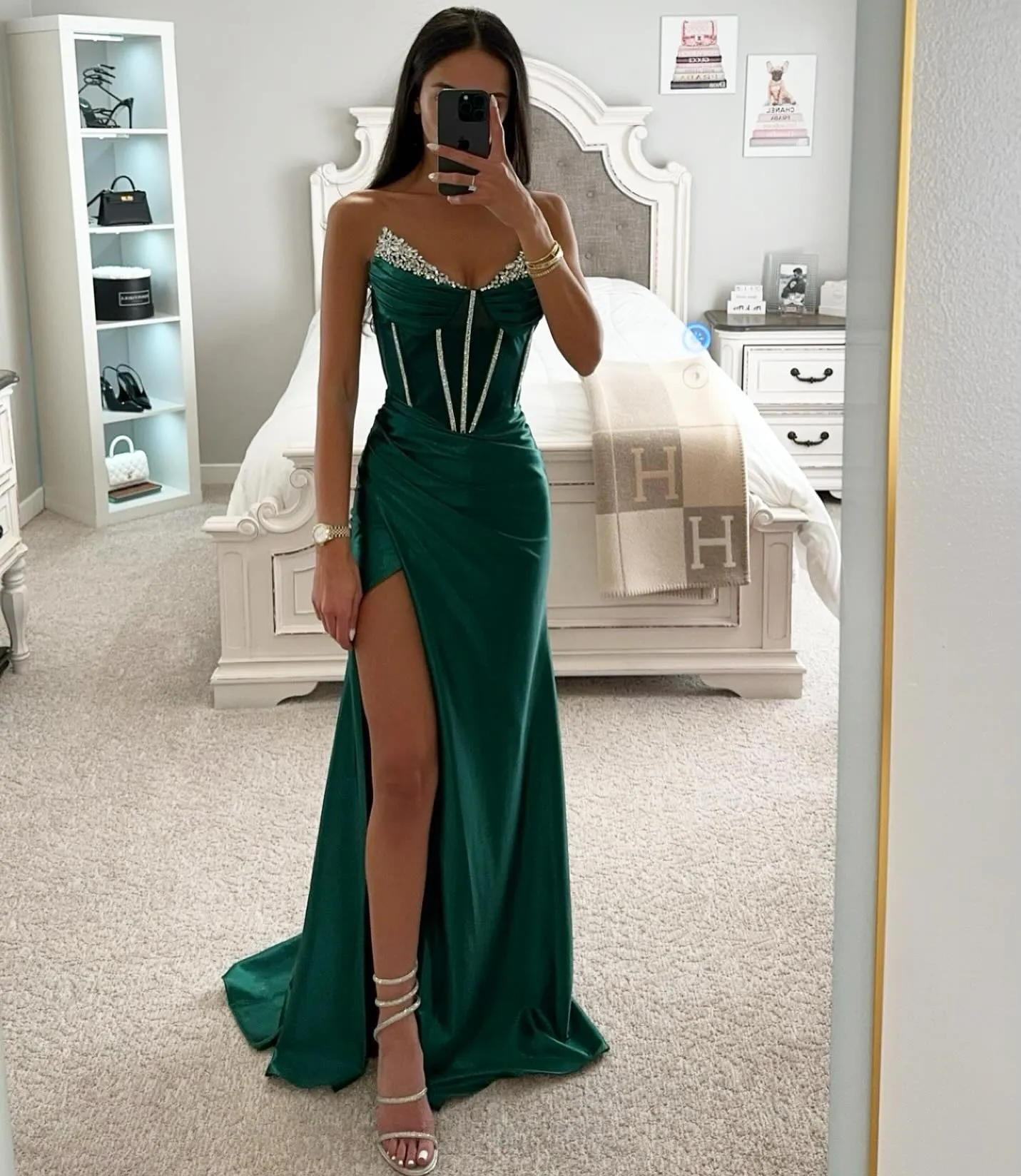 Strapless Emerald Green Mermaid Little Train Prom Dresses Strapless Emerald Green Mermaid Little Train Prom Dresses