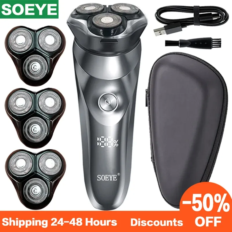 Shavers Electric Shaver 3D Mens Razor Beard Trimmer SOEYE Electric Shaving Machine With LCD Display IPX7 Waterproof USB Rechargeable