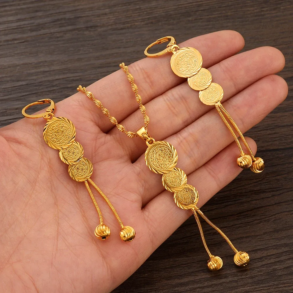 Kettingen Dubai Gold kleur ketting oorbel vrouwen feest cadeau sieraden sets charmeren meisjes kid sieraden