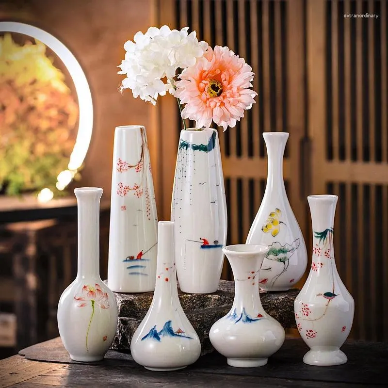 Vasos Vasos de cerâmica pintados à mão Mini decoração branca Flor de flor simples Floreta de bancada da sala de estar da sala de estar