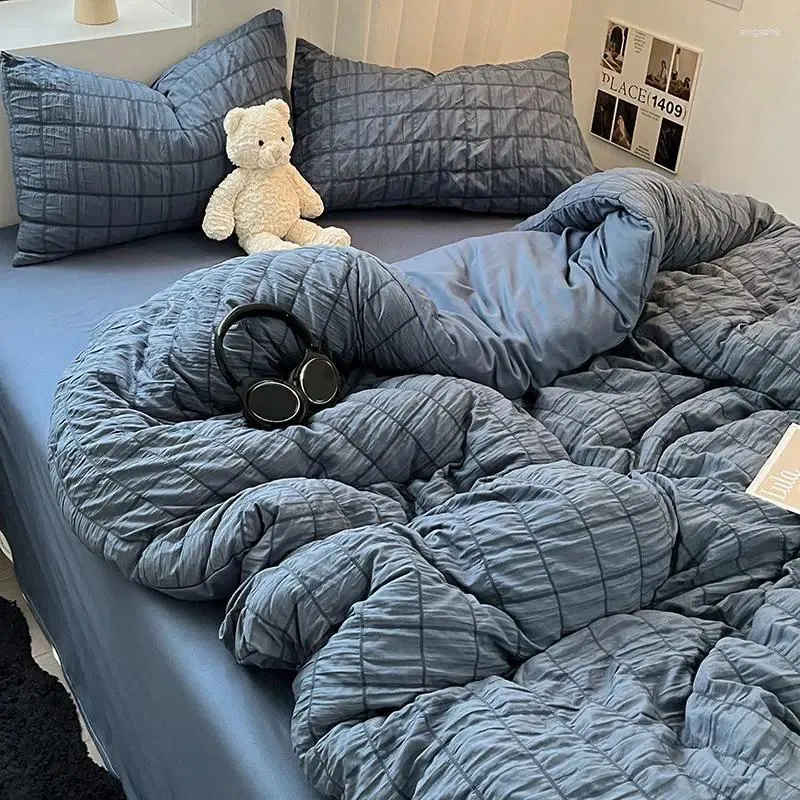Bedding Sets Set Checkered Bubble Wash Cotton Quilt Four Pieces Ins Korean High Quality Sheet Dormitory 3 Pcs