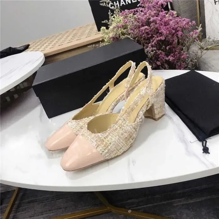 Tweed leather Pumps Designer Tweed shoes Dress shoes Ballet flats Dance shoe fashion women quilted sneakers Made Cap Toe boat shoe orang crossing