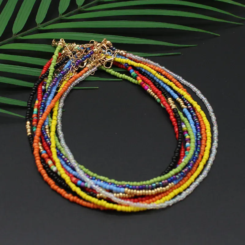 Halsketten Böhmen Böhmen handgefertigt Regenbogen Samen Perlen Einfache Halskette Halskette Frauen modische wilde süße bunte Kragen Schmuck Geschenk