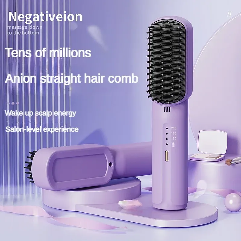 Trockner Mini Haarglätter 2600mAh drahtlosen Heißkammtrockner und Glätterpinselhaarstyling -Geräte Heißer Kammglätter