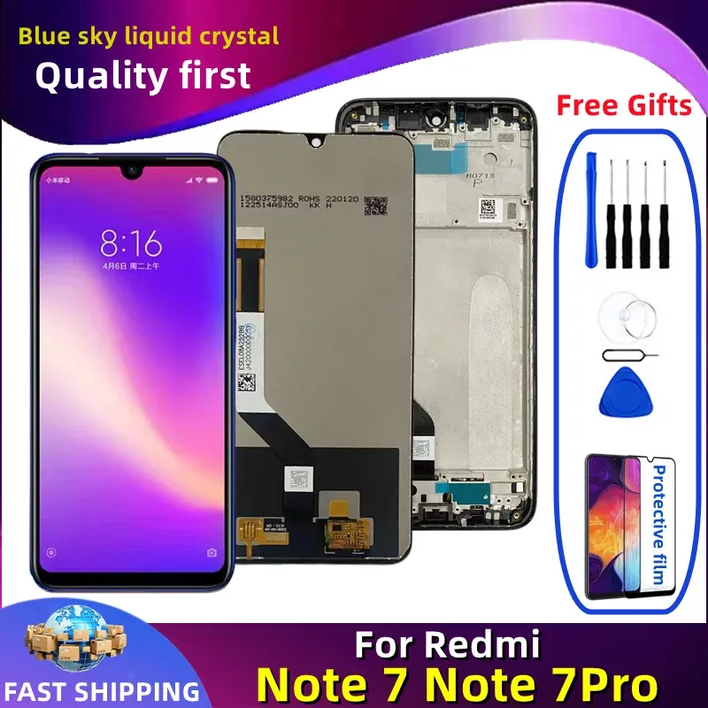 Förstärkare 6.3 "Original för Xiaomi Redmi Note 7 LCD -skärm Pekskärmsersättning för Redmi Note 7 Pro LCD M1901F7H M1901F7G Display