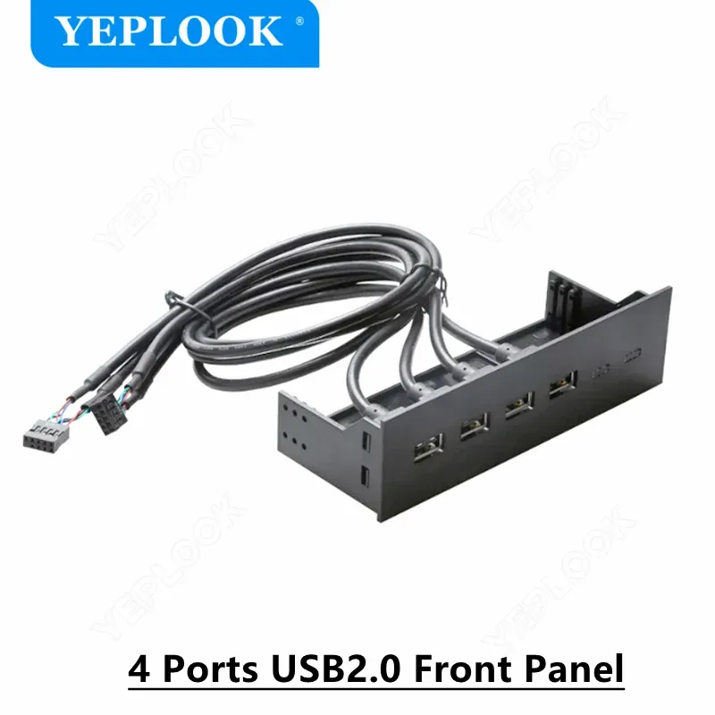 Hubs 5,5 polegadas de computador de computadores Painel frontal 4 Porta USB2.0 Tipo A Hub USB2.0 a 9pin Cabo da placa -mãe fêmea 60cm Acessórios de computador