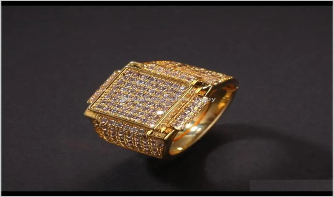Fashion Luxury Designer Cubic Zirconia Diamonds Copper Exagéré Men Femmes Square Ring Hip Hop Bijoux JNGN2 BAND