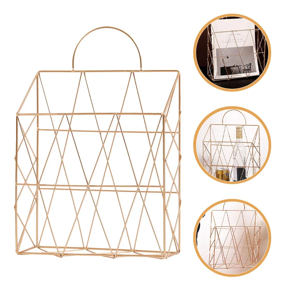 Racks Basket Wall Magazine Organizer Mail File Holder Mount Fruit Hanging Wire Bin Rack Storage Pocket Box Gold Containers Onion