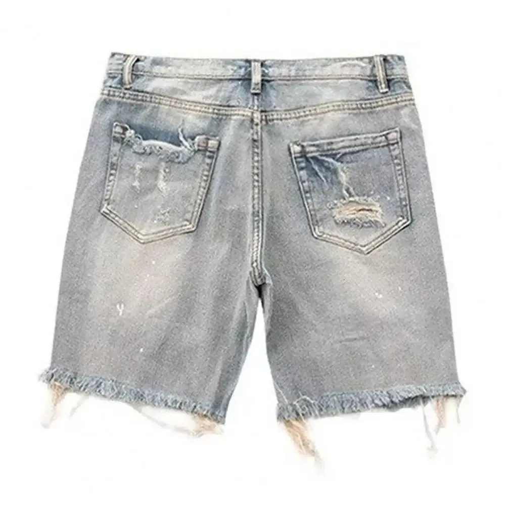Male Denim Shorts Men Mens Summer Distressed Straight Fit Ripped Holes Knee Length Jeans With Multi 240422 From Long005 37.7 DHgate.Com