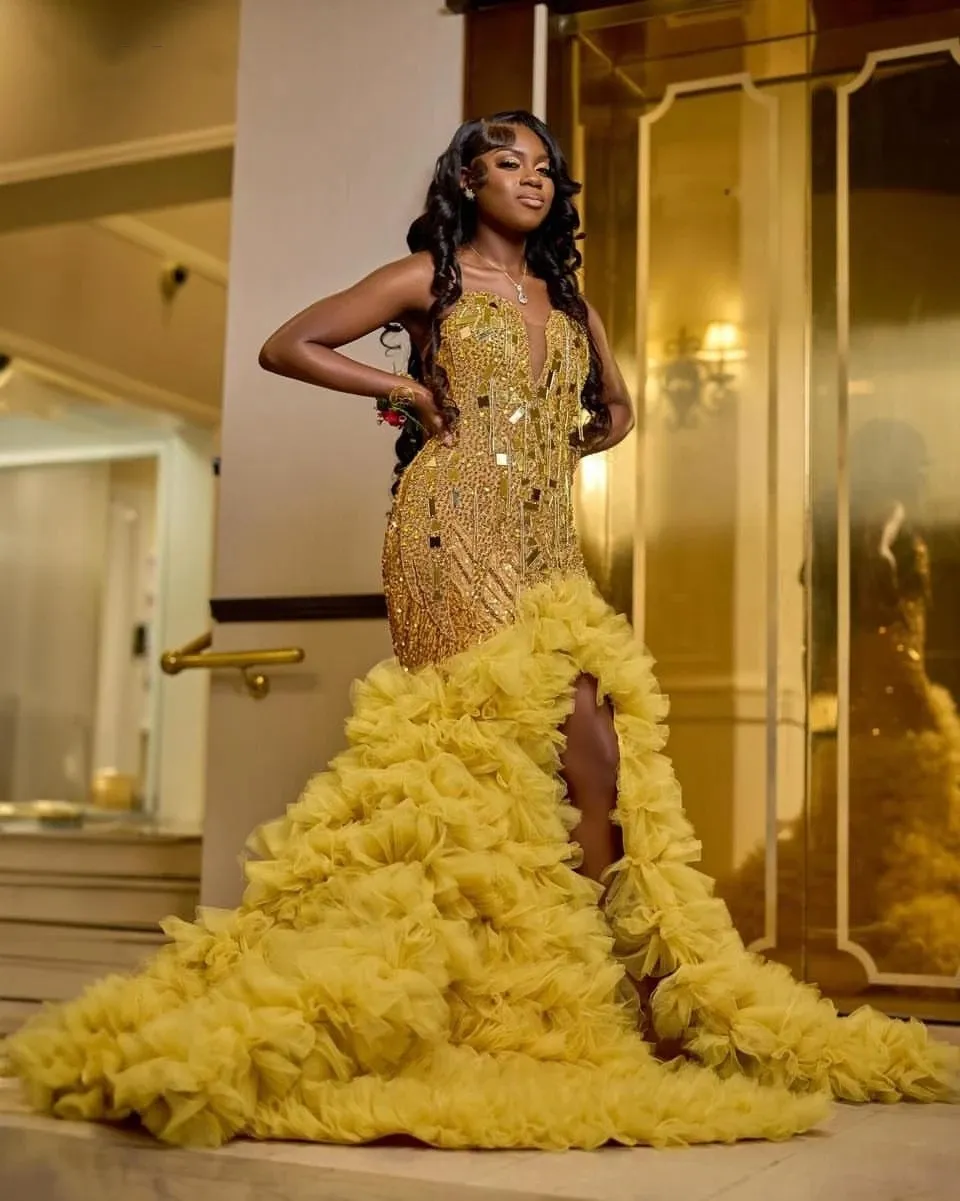 Gold high slit dress hotsell