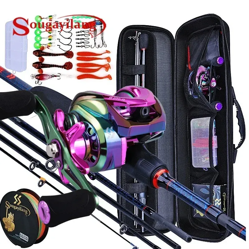 Accessori SOUGAYILANG Ranne da pesca e bobine a 5 sezioni a bordo in carbonio Rulto di pesca da viaggio con borse per trasporto con kit completi