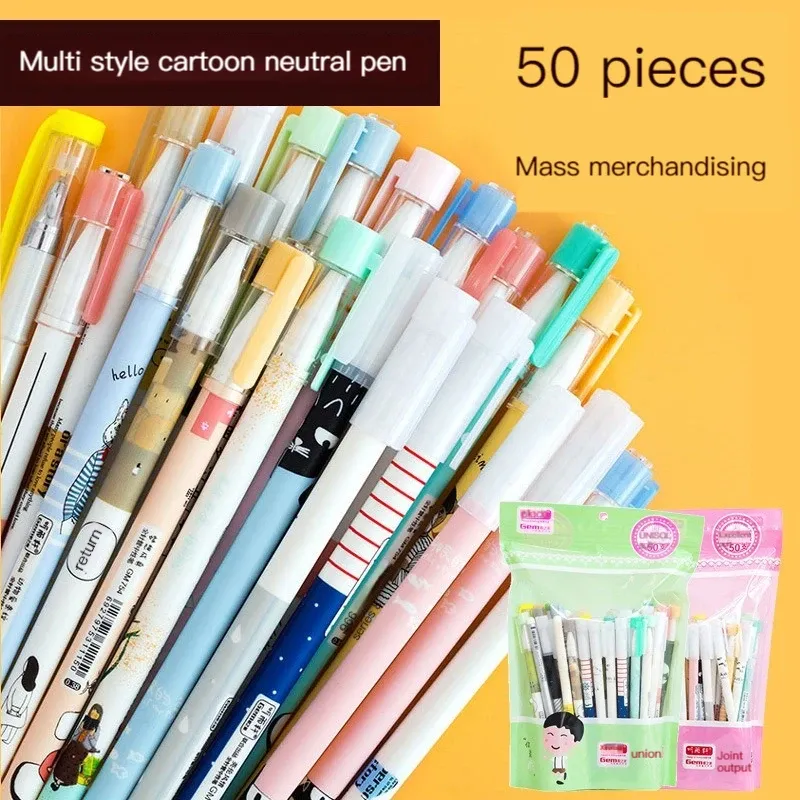 PENS 50pcs Gel Pen Set School Forniture Scuola Colore inchiostro blu nero 0,5 mm / 0,35 mm / 0,38 mm Mix BallPoint Pen Pen Office Cartoleria carina