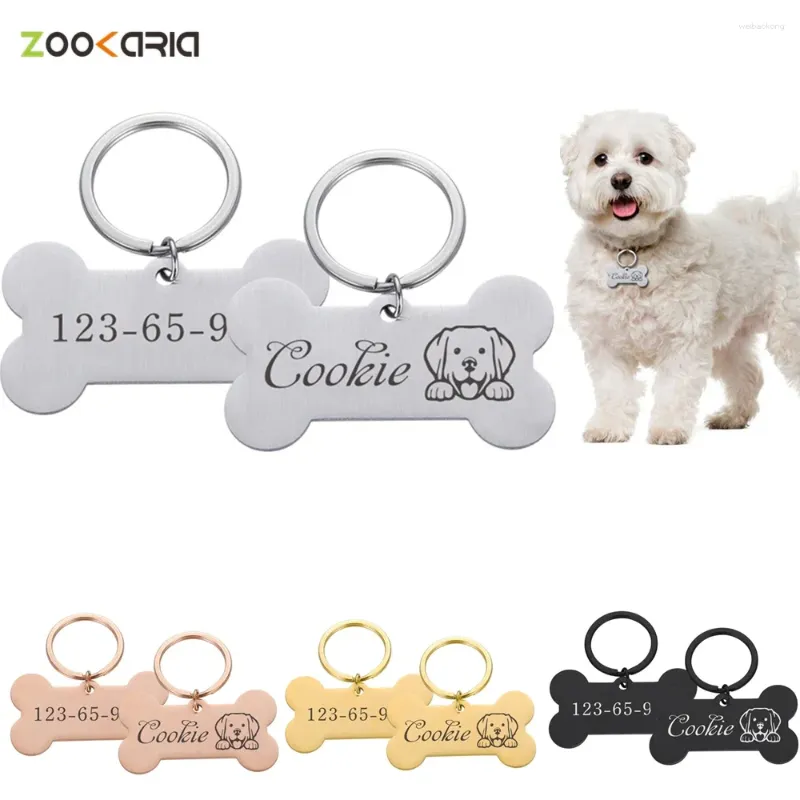 Dog Tag Custom Name Anti-lost ID Engraved Record Tel Cat Puppy Personalized Bone Medal Pendant Pet Collar Accessory