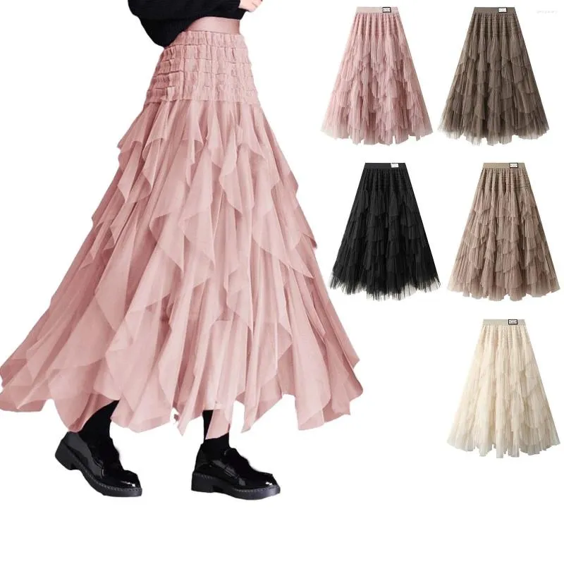 Jupes High Low Tulle Jirt 2024 Femme Long Maillard Maillard Fall Elegant Cocktail Mariage pour femmes décontractées