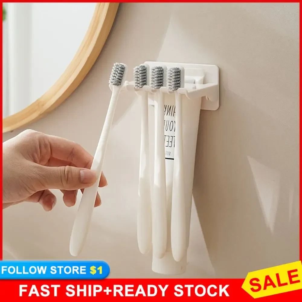 Heads Appliance Rack Convenient Innovative Wallmounted Toothbrush Holder With Storage Bathroom Toiletry Rack Toothpaste Holder
