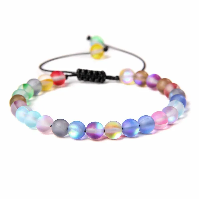Strands Multicolor Matte Moonstone Beaded Bracelet 6MM Mermaid Glass Austria Crystal Braided Bracelets For Women Men Wristband Jewelry