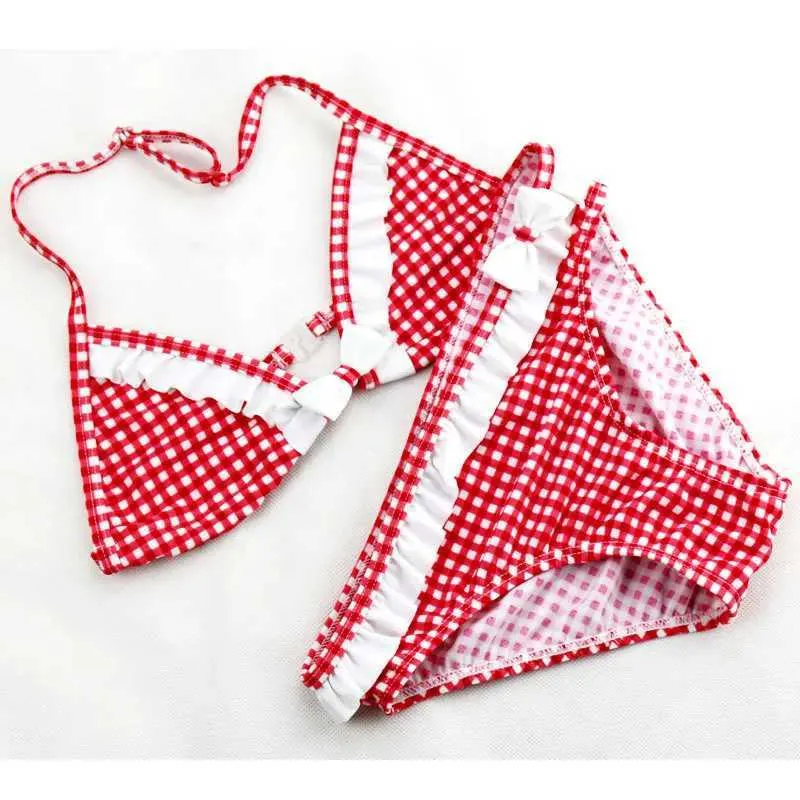 Zwemkleding Zomer Kinderkinderen Twee stukken Swimpak Girls Leuke badmode Kinderen Infant Lovely Plaid Princess Bikini Suits For Big Girl 6-16y 240423