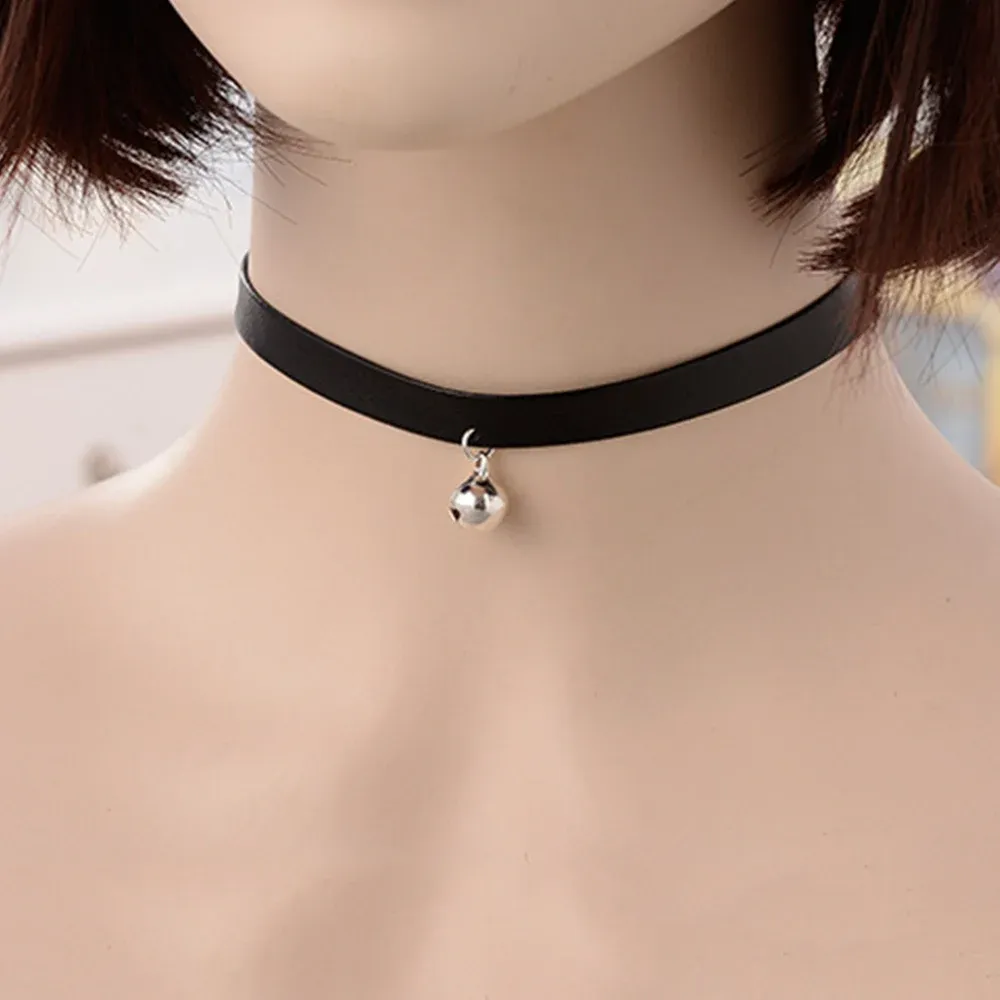Necklaces Gothic Punk Neck Jewelry Handmade Black Leather Choker For Women Round Bead Necklace Short Torques