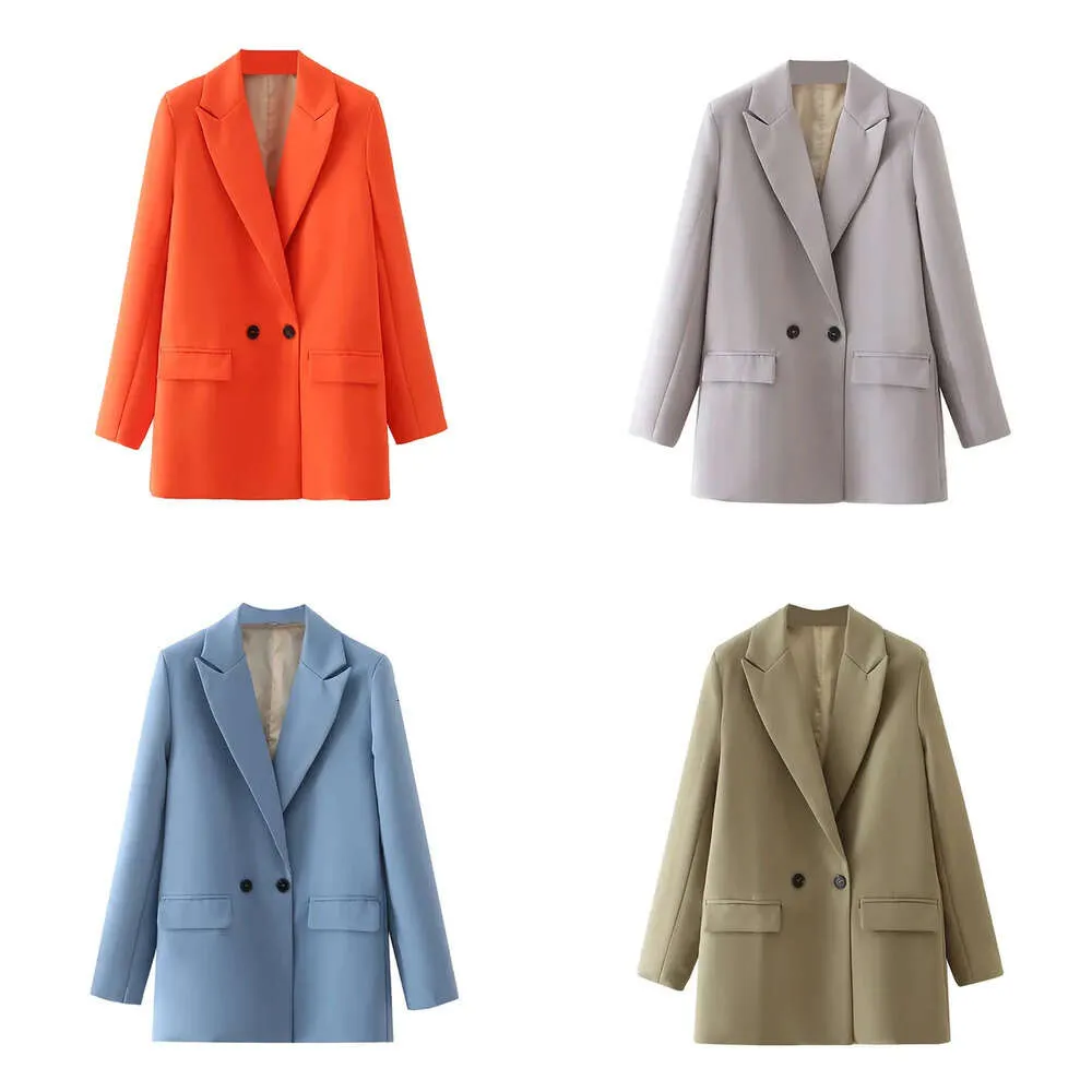 Women Traf Chic Office Dame Doppelbrust Blazer Vintage Coat Fashion Geknastes Kragen Langarm Damen Outerwear Stylish Tops 220402