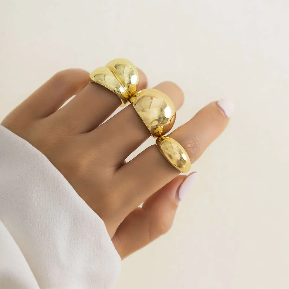 Design Jewelry Niche Trendy with Geometric Curved Surface Joint Ring Exaggerated Opening Set