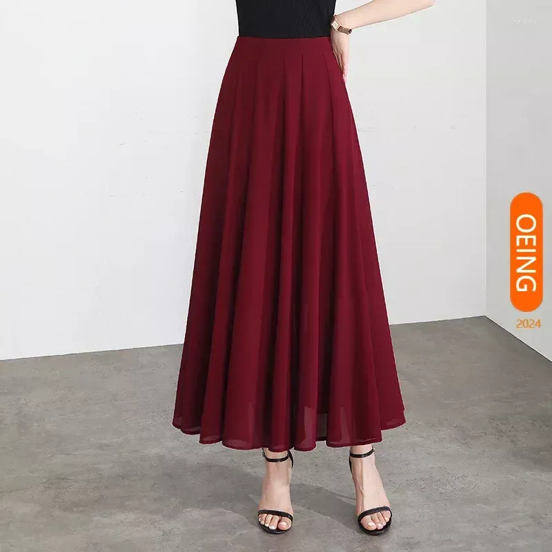 Vintage Chiffon Pleated Maxi A Line Midi Skirt For Women Elegant Solid Color High Waist Loose Fit Big Swing Casual Style Summer 2024 Collection 4XL From Halunku 27.3 DHgate.Com