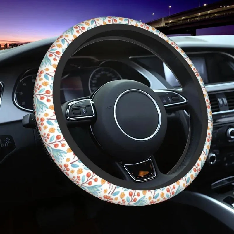 Steering Wheel Covers Floral Turquoise Car Cover 37-38 Non-slip Bohemian Boho Fruit Suitable Auto Decoration Interior Accessories