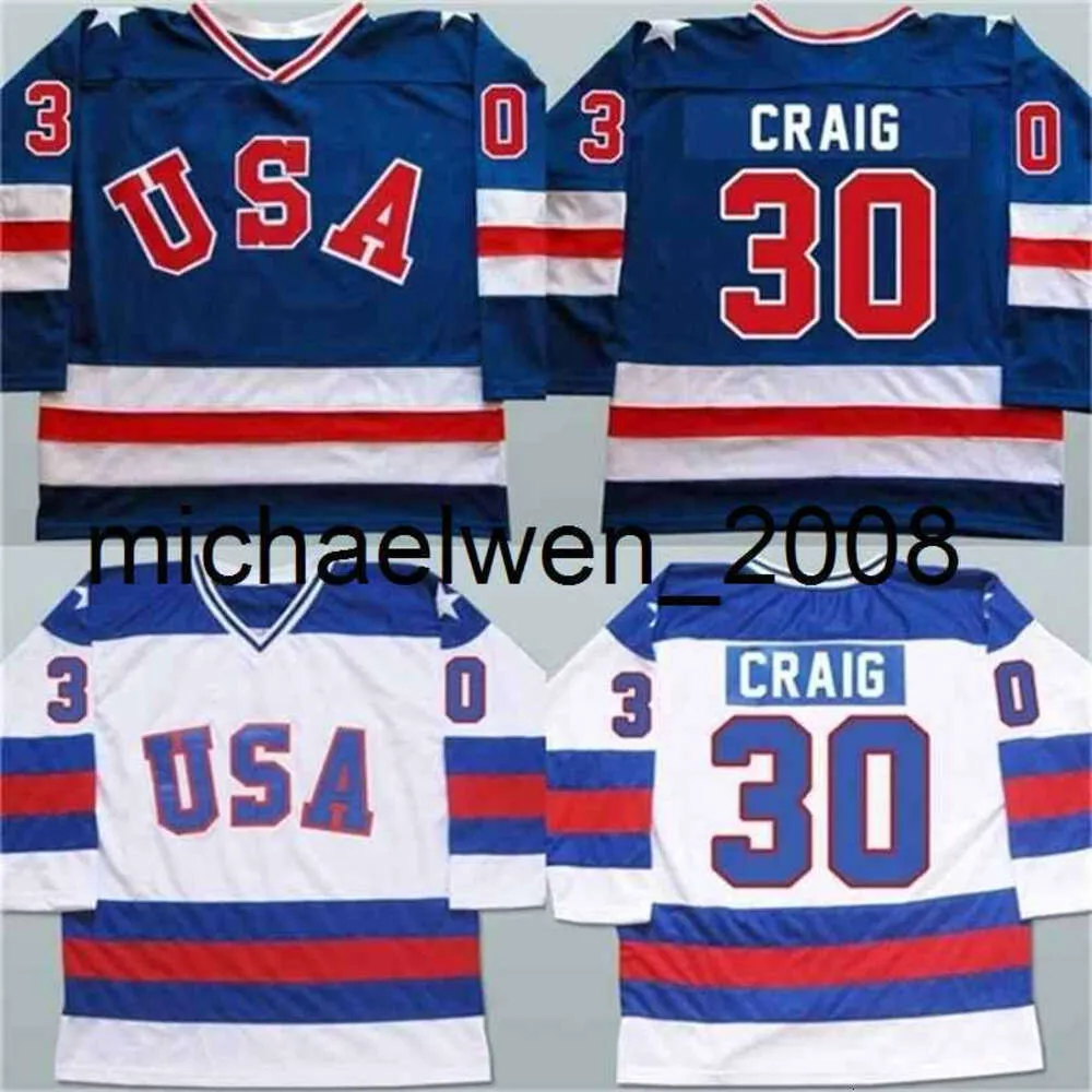 Kob Weng Mens 30 Jim Craig Jersey 1980 Miracle On Ice Hockey Jerseys 100% Stitched Embroidery Team USA Hockey Jerseys Blue White S-3XL