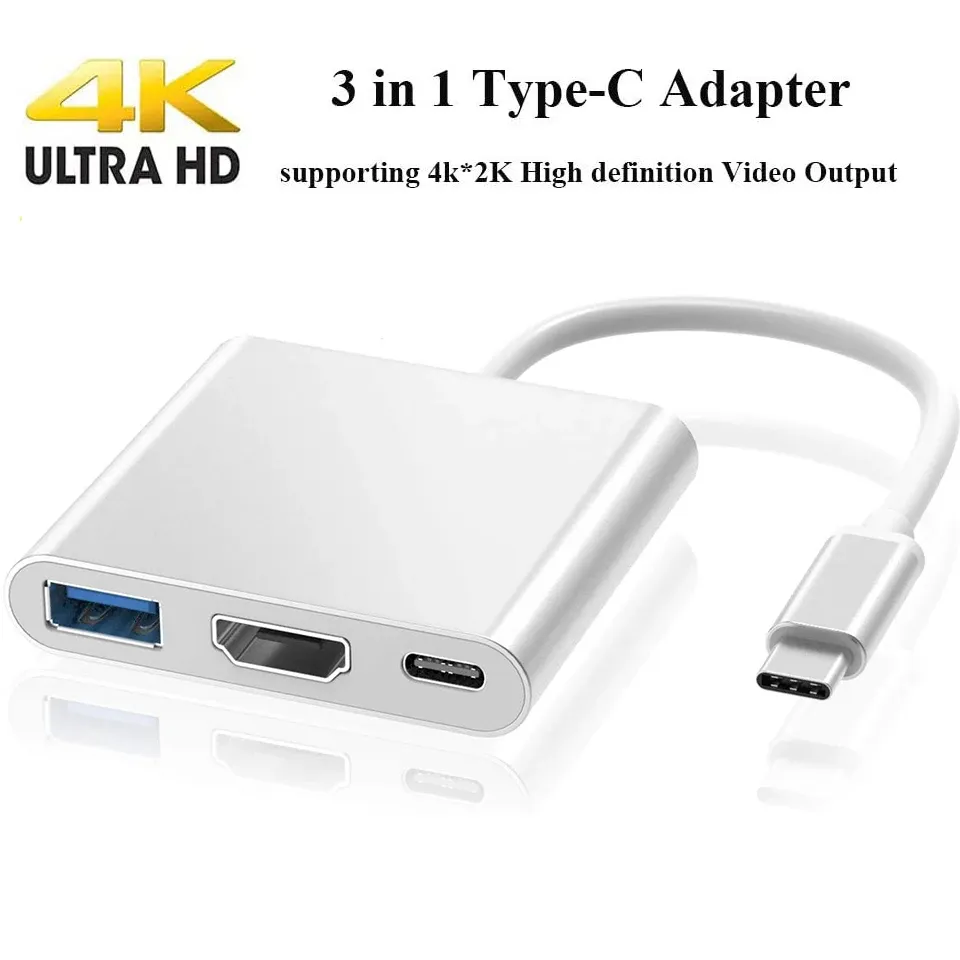 Hubs USB C to HDMI Adapter, 3 in1 Type C Hub with 4K HDMI Output, USB 3.0 Port, USB C Charging Port, USBC Digital Multiport Adapter