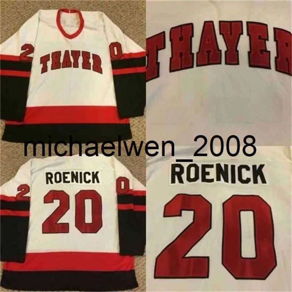 Kob Weng＃20 Jeremy Roenick Thayer Academy High School Jersey100％ステッチエブロイダリーSホッケージャージホワイトヴィンテージ