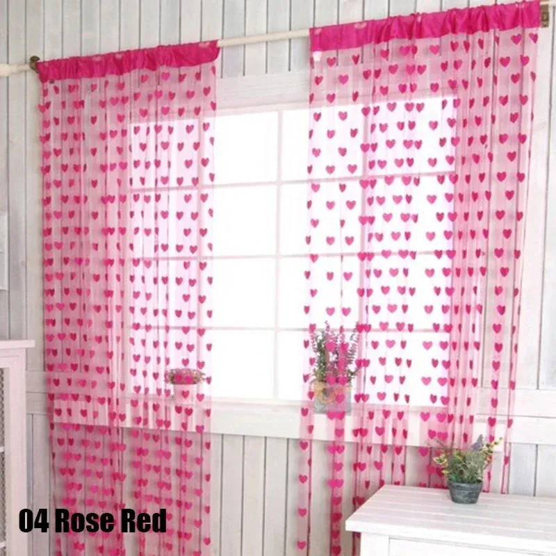 100x200cm Voile Curtain White Red Heart String Curtains Pure Color Bedroom Window Door Divider Sheer Drape Wedding 240416