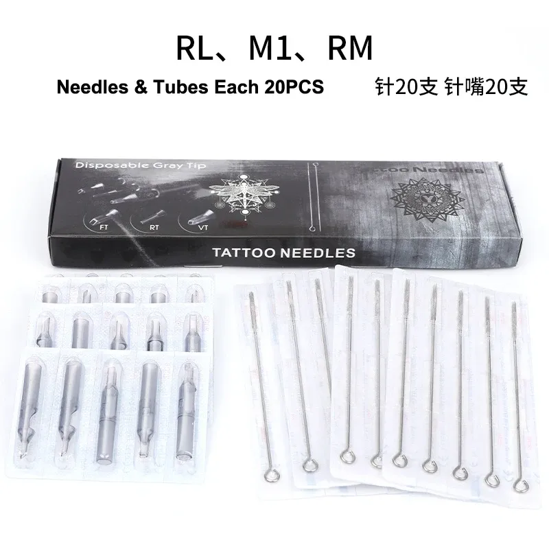 Inkten 20 stcs Wegwerp op 3/5/7/9/11 RL Steriele mondstuktips TUBS 316 roestvrijstalen naalden voor tattoo machinegeweer inkt cup grip kit