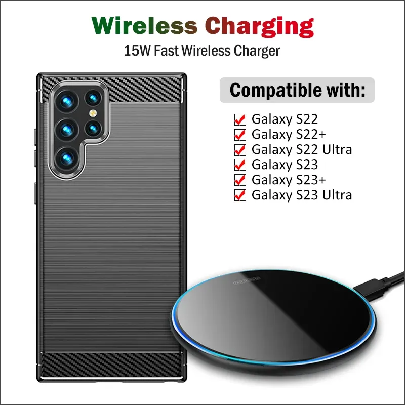 Chargers 15W Qi Charger sans fil rapide universel pour Samsung Galaxy S23 S22 Ultra Plus Wireless Charging Taft with USB Cable Gift Base