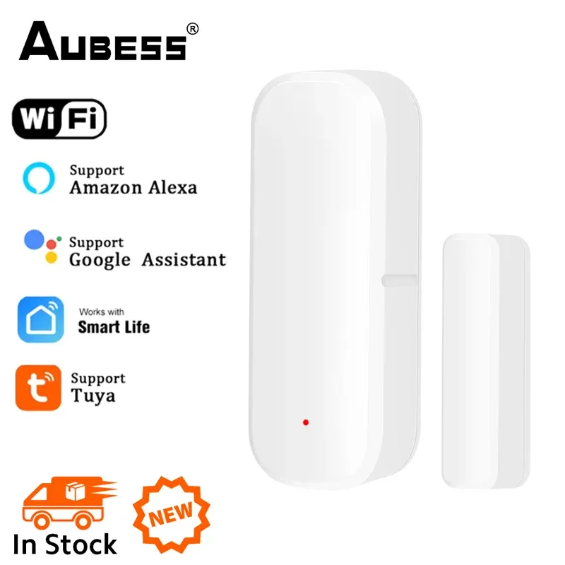 Controle Tuya Smart Wi -Fi Sensor de porta do sensor de portas/Detector de status de porta Smart Life App Push Push Alarm trabalha com Alexa Google