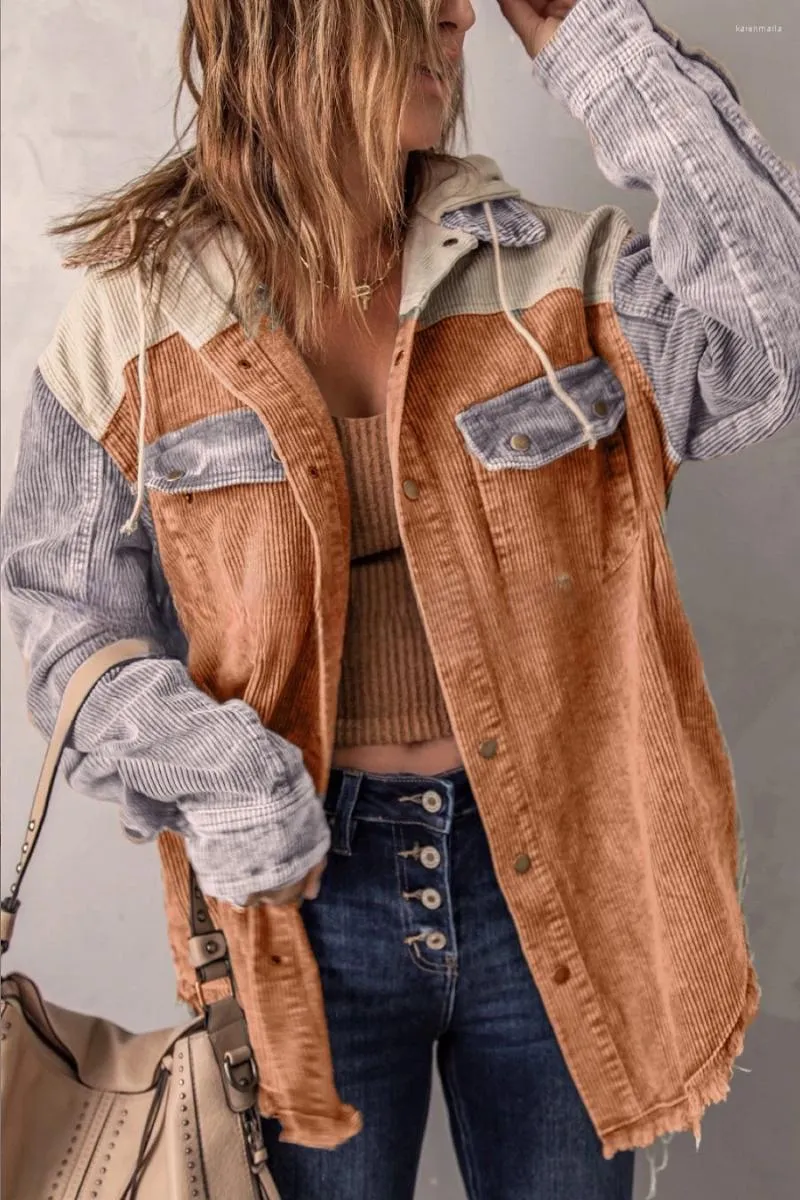 Jackets para mujeres 2024 Materiales de actualización de primavera Bloque de color Chaqueta con capucha de manga larga Casual todos los días ropa exterior para ropa de otoño