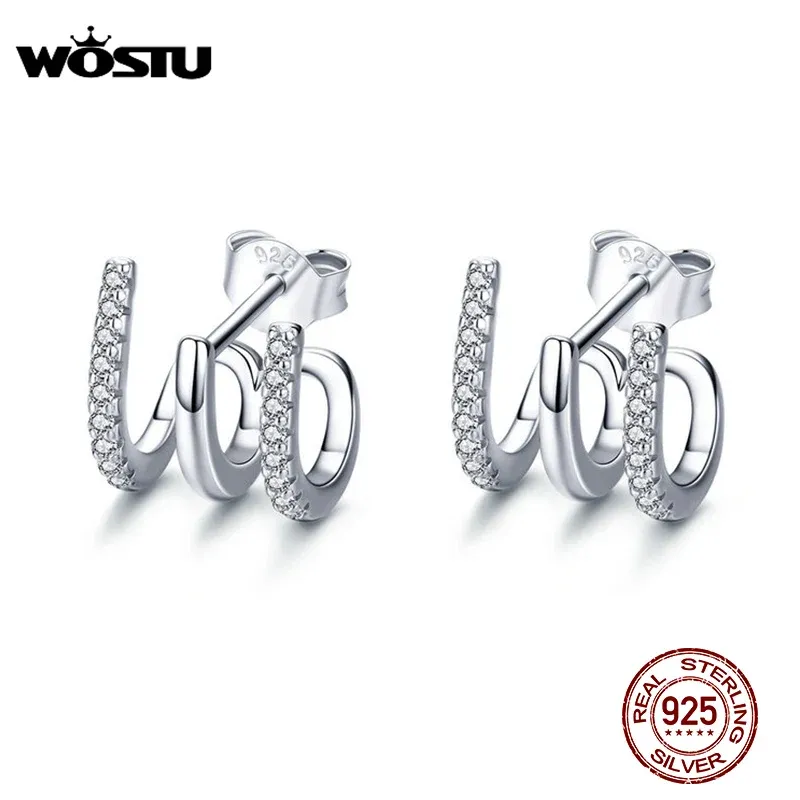 Brincos Wostu 2019 Nova chegada 100% real 925 Sterling Silver Love Rotação Brincos de zircão quadrado fofo para mulheres CQE585