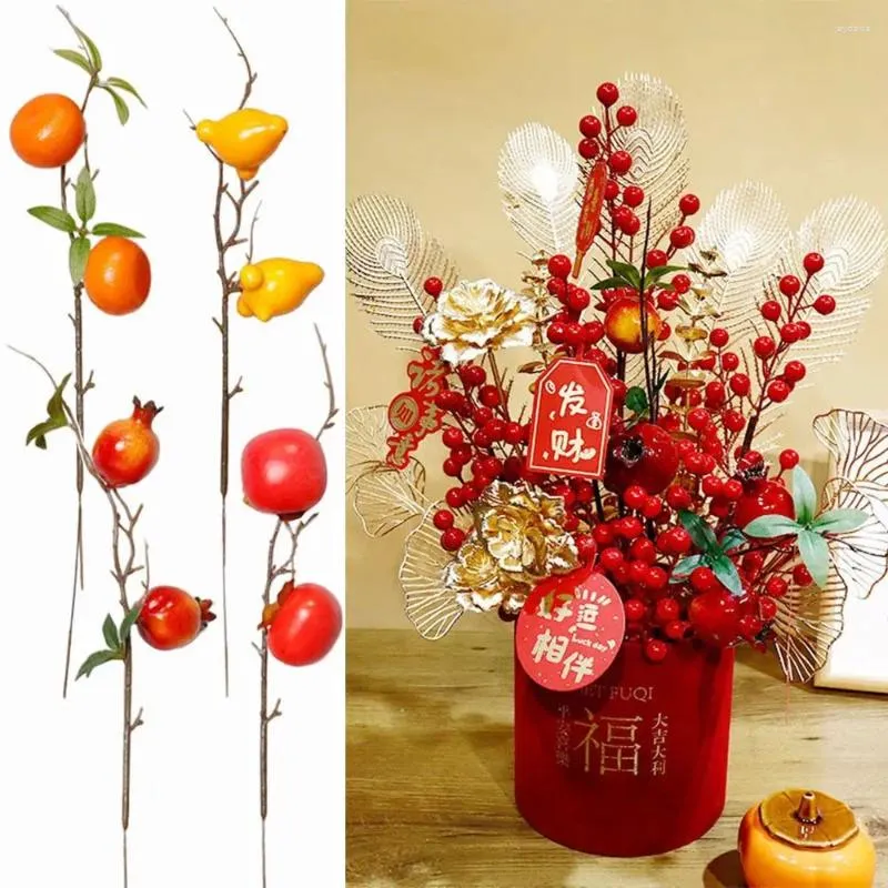 Party Decoration Multicolor Artificial Fruit Branches Pomegranate Persimmon Orange Home Simulation Plant levererar kinesisk stil