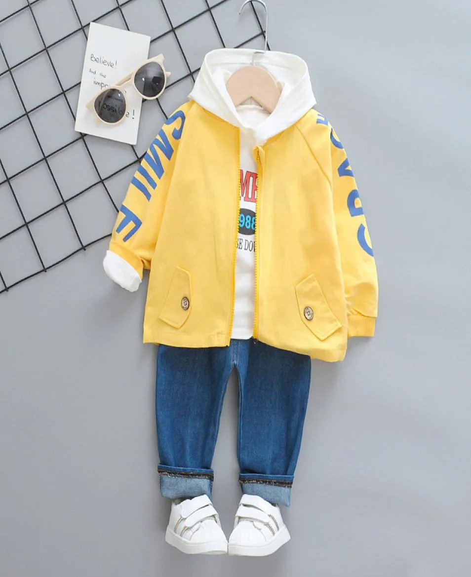 Jongens herfstkleding katoen peuter kinderbrief jas cartoon top jeans lange mouw 3pcs modejongen kleding set c10166196747