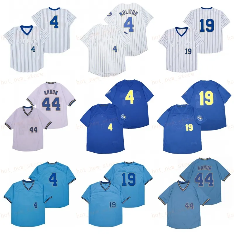 Pensionerad 4 Paul Molitor Baseball Jersey 19 Robin Yount 44 Hank Aaron 1948 Vintage Retro Cooperstown Mesh Stitched Pullover