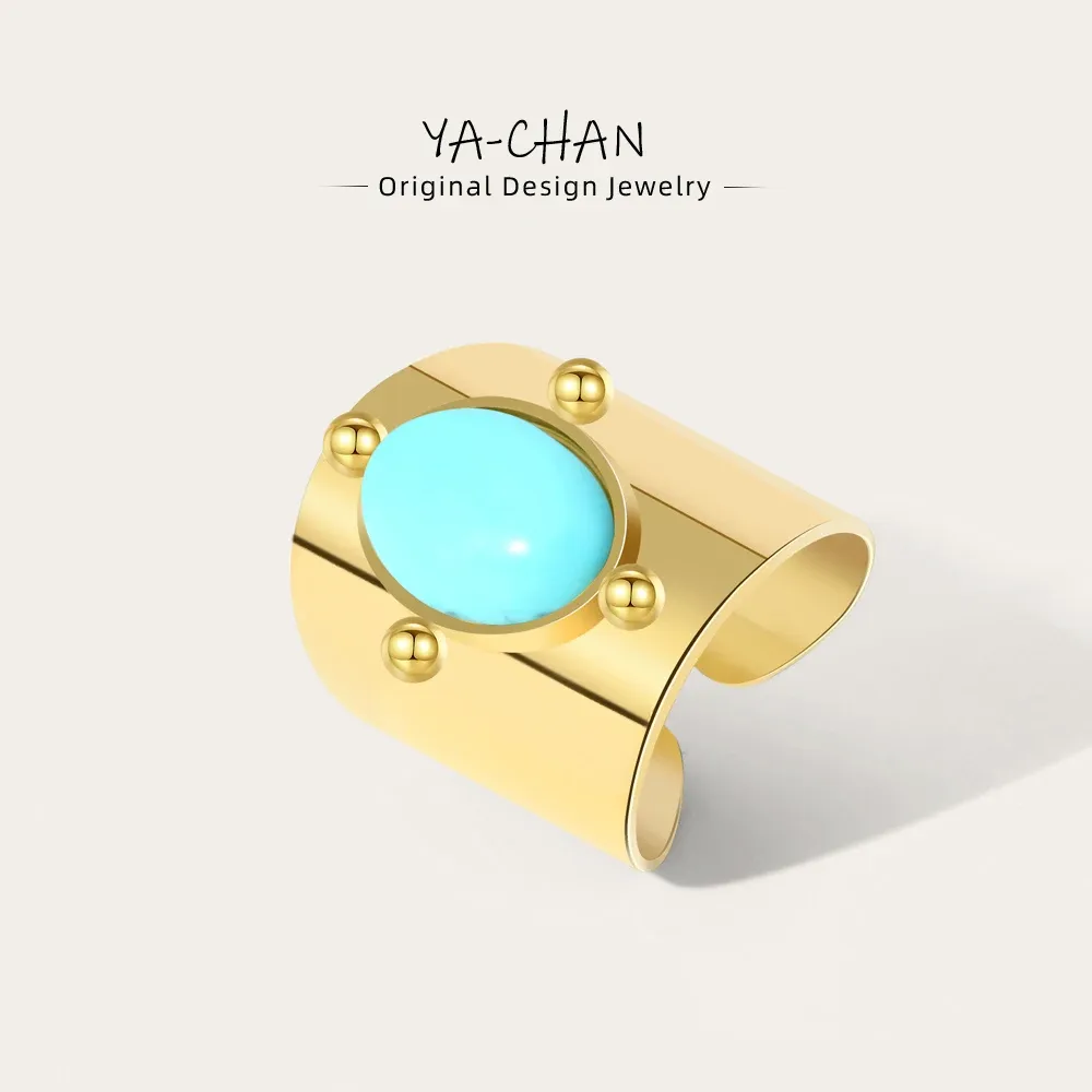 Полосы Yachan Water Proof Proofsemange Steel Glossy Cring для женщин зеленый натуральный камень открывает золото золотые веревки