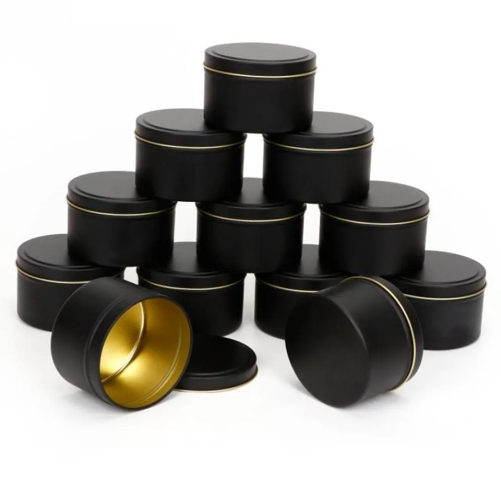 Boîtes de rangement bacs 4 oz de luxe rond des pots de bougies noirs avec couvercle de récipient en vrac boîtes à vide pour bricolage salves cutanés cutanés beauté sam9337143