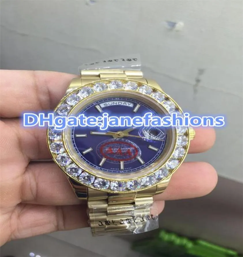Luxury Men039s Watches Big Blue Watchcase 18K Gold Stael Stael Pasp Luksus Diamond Watch podwójny kalendarz zegarek Hiphop Rap1942865