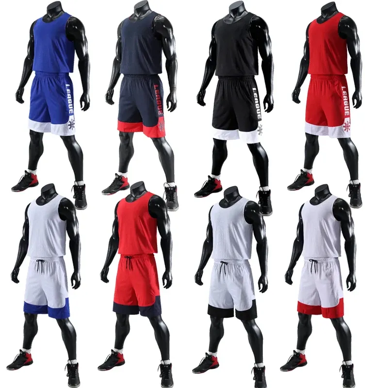 Basketball Men Kids Basketball Jersey Set Dubbleed Basketball -uniform Mannen Reserveerden Basketball Jersey Sportpak Beide kanten Sportkleding