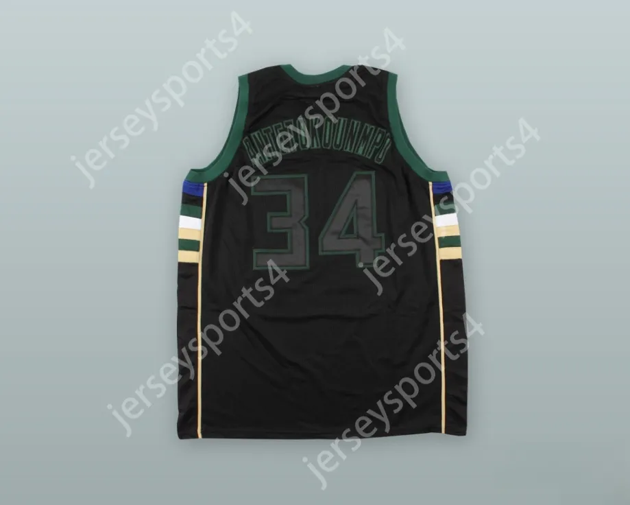 Nome personalizado Número masculino Juventude/crianças Giannis Antetokounmpo 34 Freak Black Basketball Jersey 2 Top Stitched S-6xl