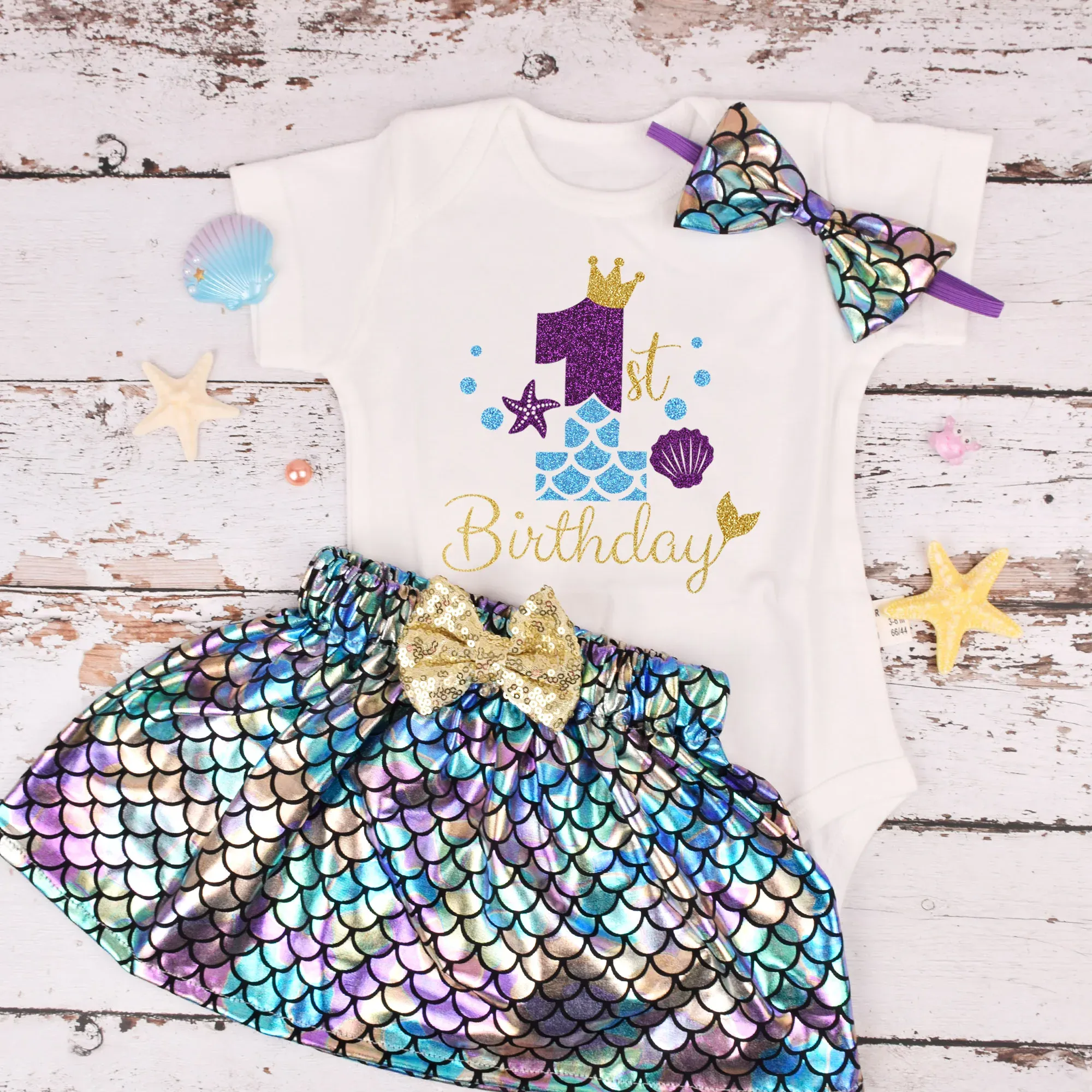 Set Baby Girl Mermaid Birthday Outfit 1 ° compleanno COSTUME Baby Shower Party Under the Sea Tema Party Set Kids Set 3 Color Option