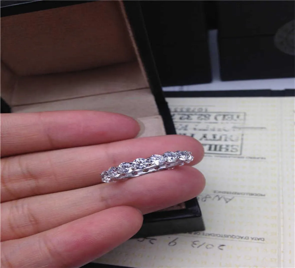 Charm Eternity 4mm Labory Diamond CZ Ring 925 Sterling Silver Bijou Noivado Rings Baia de casamento para mulheres Jóias de festas de noiva9005923