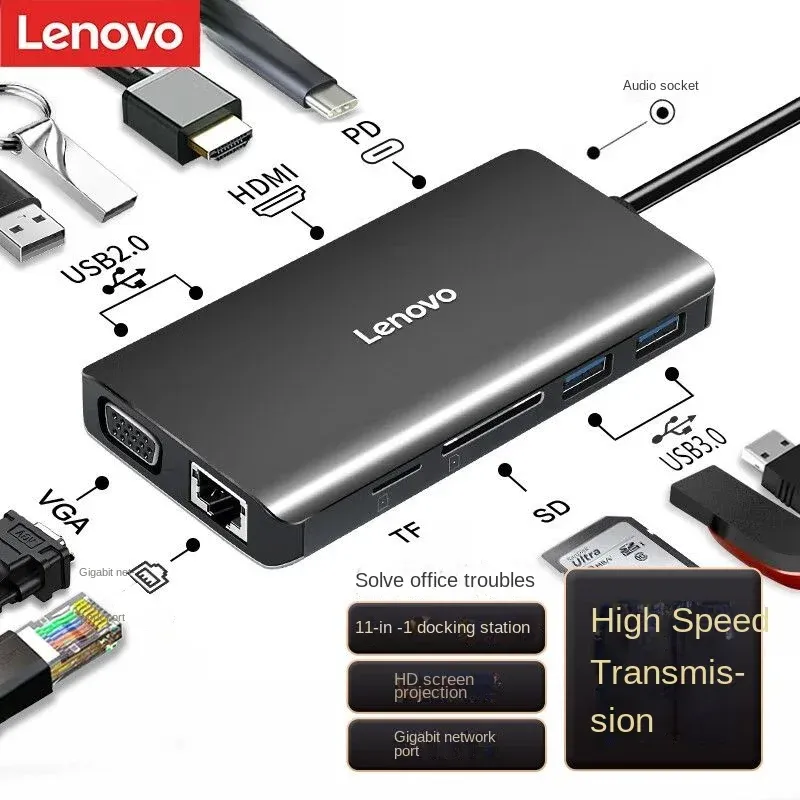 Hubs Lenovo 11 Em 1 Typec Docking Station HD HUB USB SPLITTER USBC إلى HDMI4K SCREEN